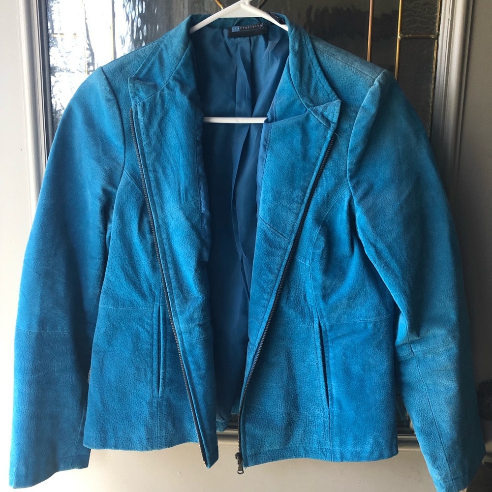 Relativity Turquoise Leather Jacket, PM, zipper, excellent condition!